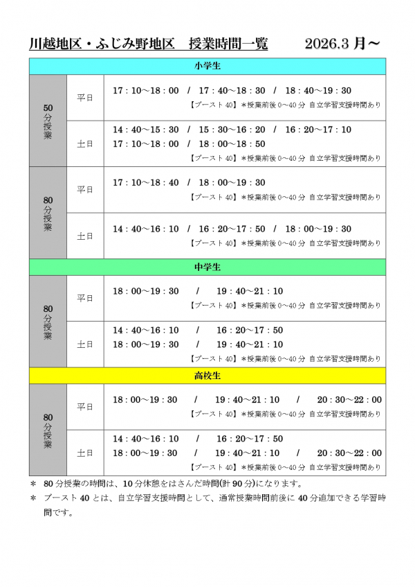 募集状況・時間割情報