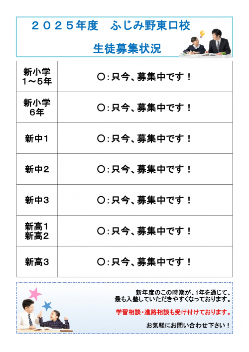 ふじみ野東口校 2025年度の生徒募集を開始します!