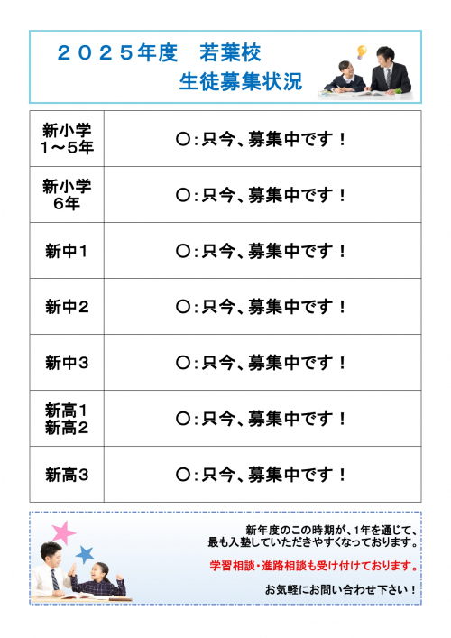 若葉校 2025年度の生徒募集を開始します!